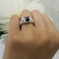 Dazzlingrock Collection 1.35 Carat (ctw) 14K Black & White Diamond Split Shank Halo Engagement Ring Set, White Gold, Size 7