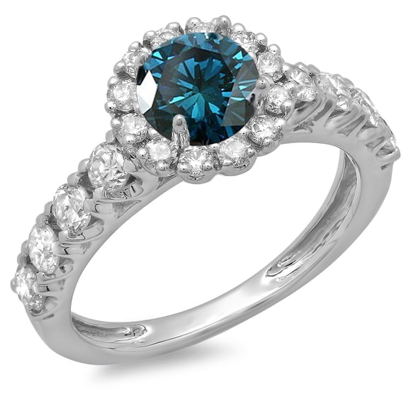 Dazzlingrock Collection 1.35 Carat (ctw) 14K Blue & White Diamond Bridal Cluster Halo Engagement Ring, White Gold, Size 5