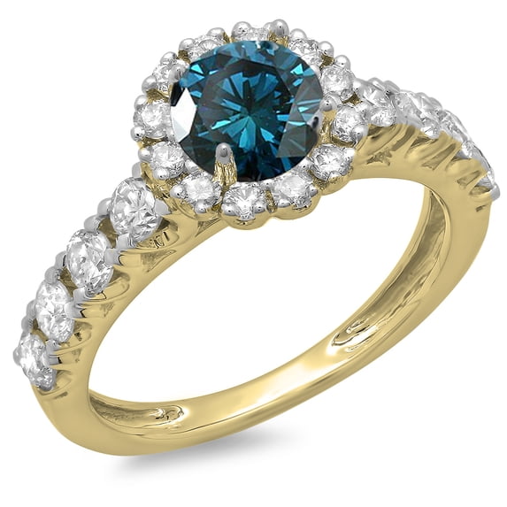 Dazzlingrock Collection 1.35 Carat (ctw) 14K Blue & White Diamond Bridal Cluster Halo Engagement Ring, Yellow Gold, Size 7.5