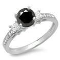 thumbnail image 1 of Dazzlingrock Collection 1.35 Carat (ctw) 14K Princess & Round Black & White Diamond Bridal 3 Stone Ring, White Gold, Size 8, 1 of 1