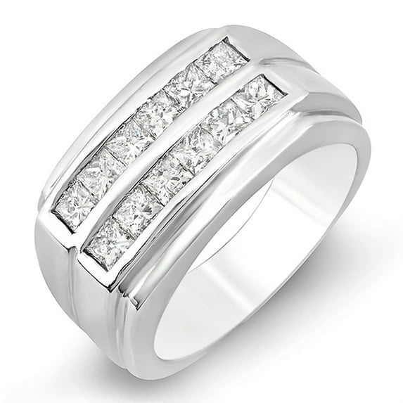 Dazzlingrock Collection 1.35 Carat (ctw) 14k Princess Diamond Mens Anniversary Wedding Band Ring, White Gold, Size 12