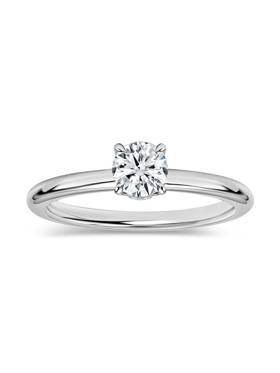 Collection 1/4 Carat Round Lab Grown White Diamond Classic Solitaire Engagement Ring for Her in 14K Solid White Gold, Size 9