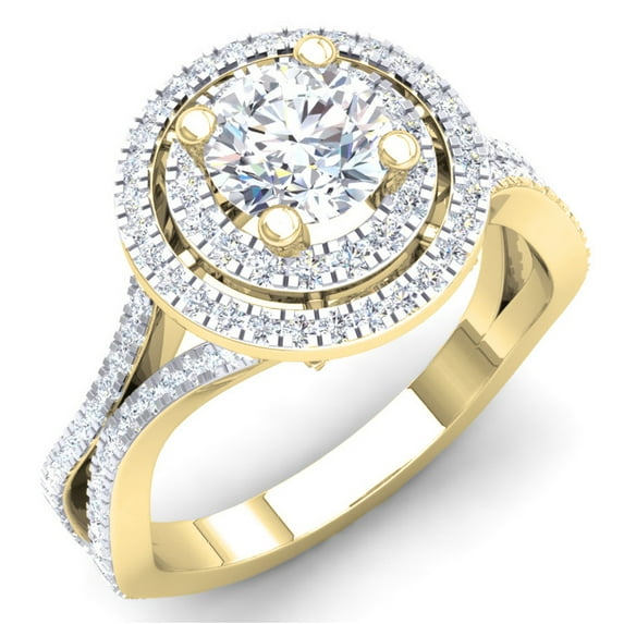 Dazzlingrock Collection 1.40 Carat (Ctw) 14K White Diamond Ladies Bridal Split Shank Halo Engagement Ring, Yellow Gold, Size 8.5