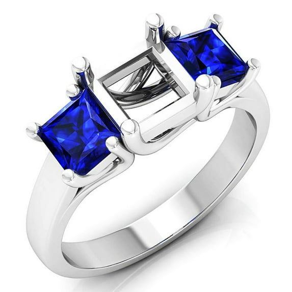 Dazzlingrock Collection 1.40 Carat (ctw) 14K Princess Blue Sapphire Semi Mount Bridal Engagement Ring, White Gold, Size 6.5