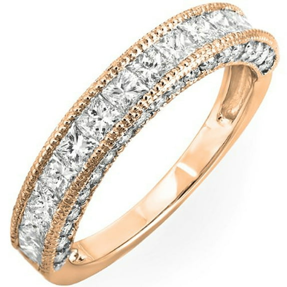 Dazzlingrock Collection 1.40 Carat (ctw) 14K Princess & Round Diamond Ladies Anniversary Wedding Band, Rose Gold, Size 10