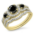 thumbnail image 1 of Dazzlingrock Collection 1.40 Carat (ctw) 14K Round Black & White Diamond 3 Stone Halo Engagement Ring Set, Yellow Gold, Size 7, 1 of 1