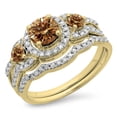 thumbnail image 1 of Dazzlingrock Collection 1.40 Carat (ctw) 14K Round Diamond 3 Stone Halo Bridal Engagement Ring Set, Yellow Gold, Size 7, 1 of 1