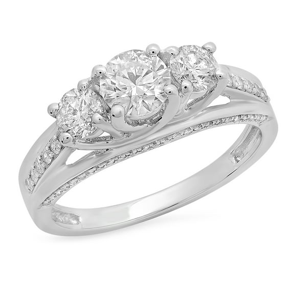 Dazzlingrock Collection 1.40 Carat (ctw) 14K Round Diamond 3 Stone Promise Bridal Engagement Ring, White Gold, Size 8