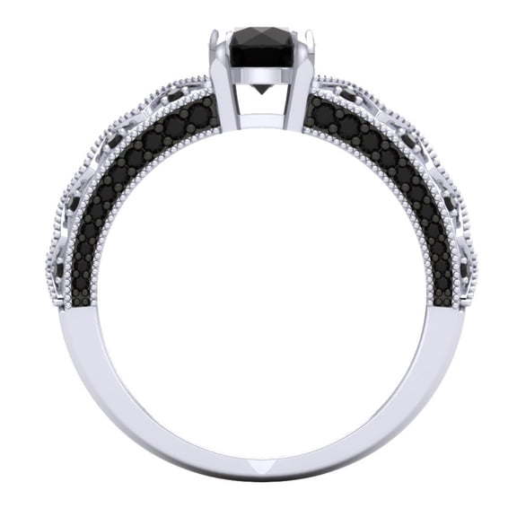 Dazzlingrock Collection 1.45 Carat (ctw) 10K Round Black Diamond Bridal Engagement Ring Set 1 1/2 CT, White Gold, Size 8