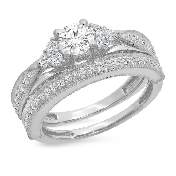 Dazzlingrock Collection 1.45 Carat (ctw) 14K Round White Diamond Bridal Engagement Ring Set 1 1/2 CT, White Gold, Size 8.5