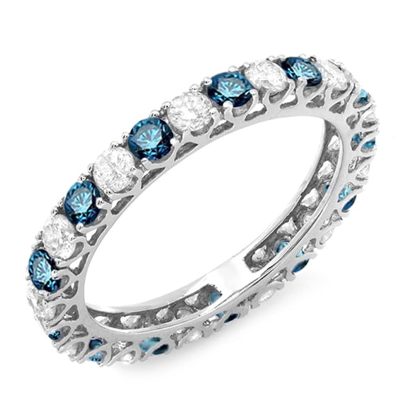 Dazzlingrock Collection 1.50 CT 14K Round White, Blue Diamond Eternity Ring Band 1, White Gold