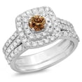 thumbnail image 1 of Dazzlingrock Collection 1.50 Carat (ctw) 10K Champagne & White Diamond Halo Style Engagement Set 1 1/2 CT, White Gold, Size 6, 1 of 1