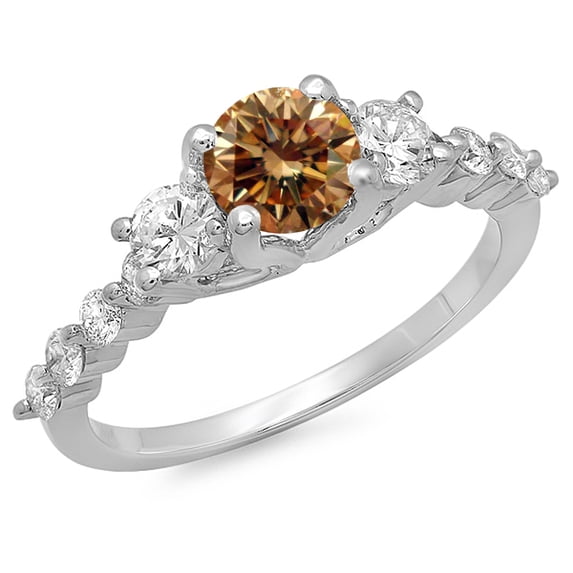 Dazzlingrock Collection 1.50 Carat (ctw) 14K Champagne & White Diamond 3 Stone Engagement Ring 1 1/2 CT, White Gold, Size 9