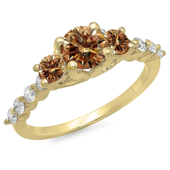 Dazzlingrock Collection 1.50 Carat (ctw) 14K Champagne & White Diamond 3 Stone Engagement Ring 1 1/2 CT, Yellow Gold, Size 7.5