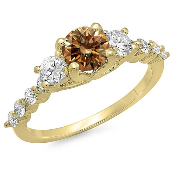 Dazzlingrock Collection 1.50 Carat (ctw) 14K Champagne & White Diamond 3 Stone Engagement Ring 1 1/2 CT, Yellow Gold, Size 9.5