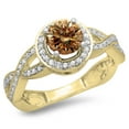 thumbnail image 1 of Dazzlingrock Collection 1.50 Carat (ctw) 14K Champagne & White Diamond Split Shank Halo Ring 1 1/2 CT, Yellow Gold, Size 5.5, 1 of 1