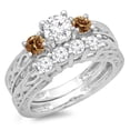 thumbnail image 1 of Dazzlingrock Collection 1.50 Carat (ctw) 14K Champagne & White Diamond Vintage 3 Stone Ring Set 1 1/2 CT, White Gold, Size 5.5, 1 of 1