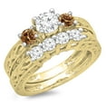 thumbnail image 1 of Dazzlingrock Collection 1.50 Carat (ctw) 14K Champagne & White Diamond Vintage 3 Stone Ring Set 1 1/2 CT, Yellow Gold, Size 6, 1 of 1