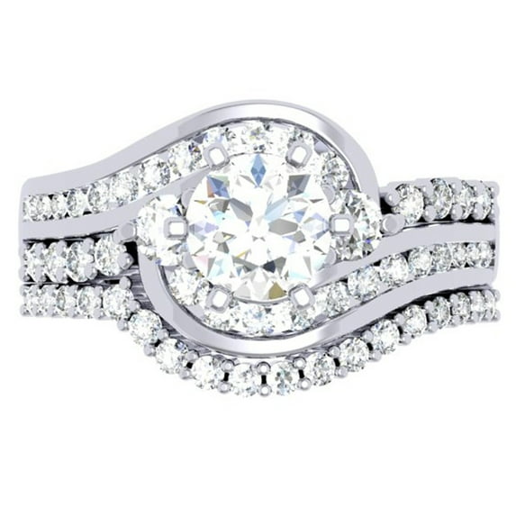 Dazzlingrock Collection 1.50 Carat (ctw) 14K Diamond 3 Stone Bridal Twisted Engagement Ring Set 1 1/2 CT, White Gold, Size 10