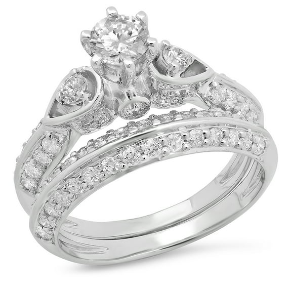 Dazzlingrock Collection 1.50 Carat (ctw) 14K Diamond Ladies 3 Stone Bridal Engagement Ring Set 1 1/2 CT, White Gold, Size 8