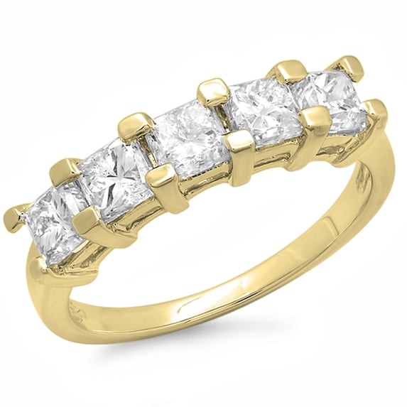 Dazzlingrock Collection 1.50 Carat (ctw) 14K Princess Diamond 5 Stone Wedding Anniversary Band 1 1/2 CT, Yellow Gold, Size 7