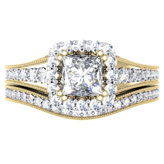 Dazzlingrock Collection 1.50 Carat (ctw) 14K Princess & Round Diamond Halo Engagement Ring Set 1 1/2 CT, Yellow Gold, Size 6