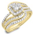 thumbnail image 1 of Dazzlingrock Collection 1.50 Carat (ctw) 14K Princess ,Round Diamond Twisted Halo Bridal Ring Set 1 1/2 CT(Size 5, 1 of 4