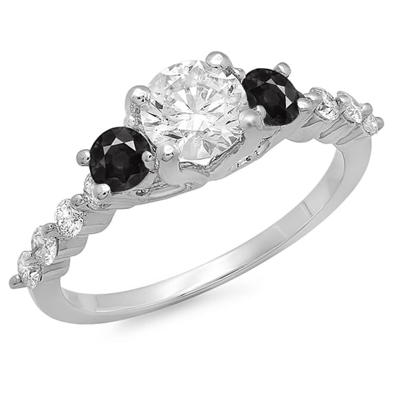Dazzlingrock Collection 1.50 Carat (ctw) 14K Round Black & White Diamond 3 Stone Engagement Ring 1 1/2 CT, White Gold, Size 6