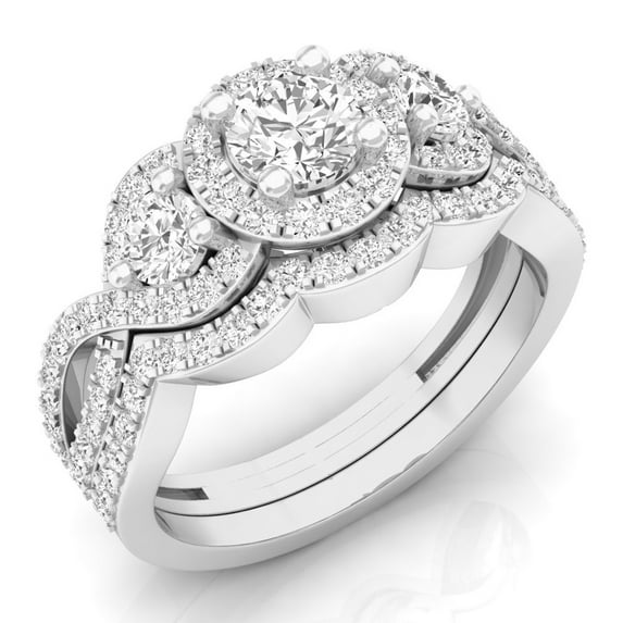 Dazzlingrock Collection 1.50 Carat (ctw) 14K Round Diamond Halo Bridal Engagement Ring Set 1 1/2 CT, White Gold, Size 4