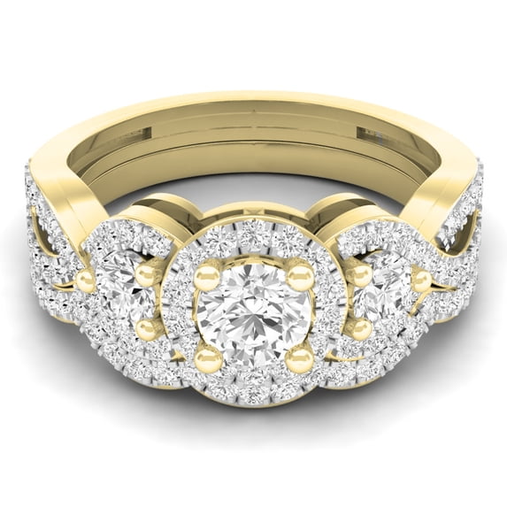 Dazzlingrock Collection 1.50 Carat (ctw) 14K Round Diamond Halo Bridal Engagement Ring Set 1 1/2 CT, Yellow Gold, Size 6.5