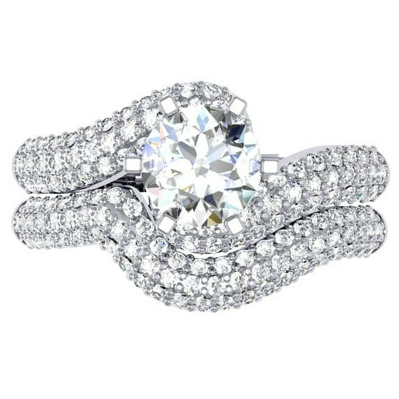 Dazzlingrock Collection 1.50 Carat (ctw) 14K Round Diamond Swirl Bridal Engagement Ring Matching Band Set, White Gold, Size 5.5