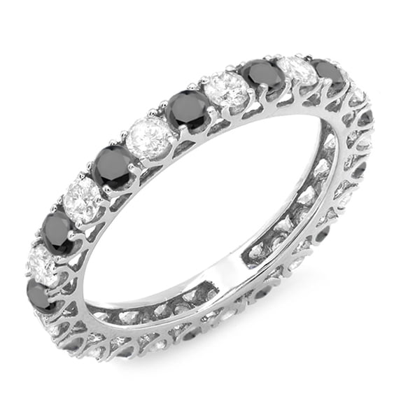 Dazzlingrock Collection 1.50 Carat (ctw) 14K White & Black Diamond Eternity Wedding Stackable Ring Band 1 1/2 CT, White Gold