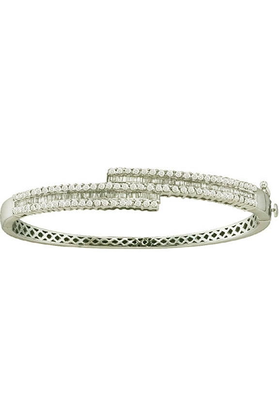 Collection 1.50 Carat (ctw) 14k Round & Baguette Cut White Diamond Ladies Fashion Bangle Bracelet, White Gold