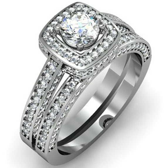 Dazzlingrock Collection 1.50 Carat (ctw) 14k Round Diamond Ladies Halo Style Bridal Engagement Ring Set Matching Band 1 1/2 CT, White Gold, Size 7