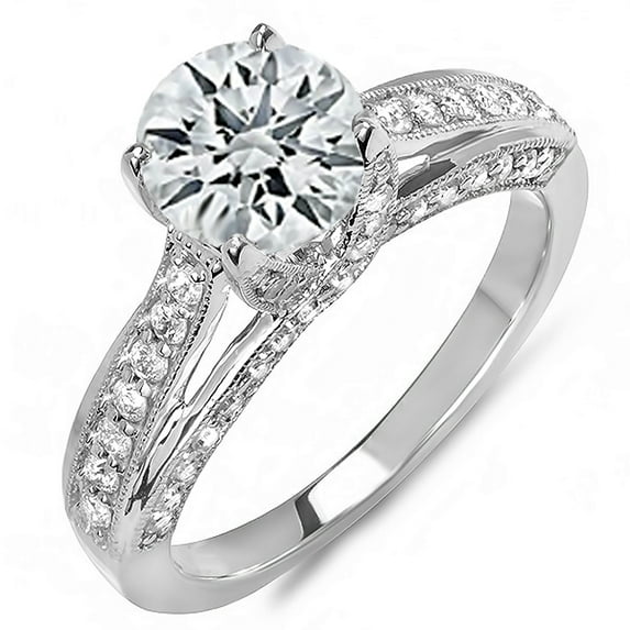 Dazzlingrock Collection 1.50 Carat (ctw) 14k Round Diamond Ladies Solitaire with Accents Bridal Engagement Ring, 0.70 CT Center Included, White Gold, Size 7