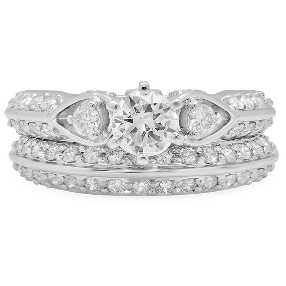 Dazzlingrock Collection 1.50 Carat (ctw) 18K Diamond Ladies 3 Stone Bridal Engagement Ring Set 1 1/2 CT, White Gold, Size 9.5