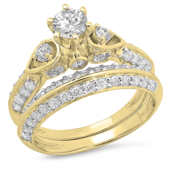 Dazzlingrock Collection 1.50 Carat (ctw) 18K Diamond Ladies 3 Stone Bridal Engagement Ring Set 1 1/2 CT, Yellow Gold, Size 7