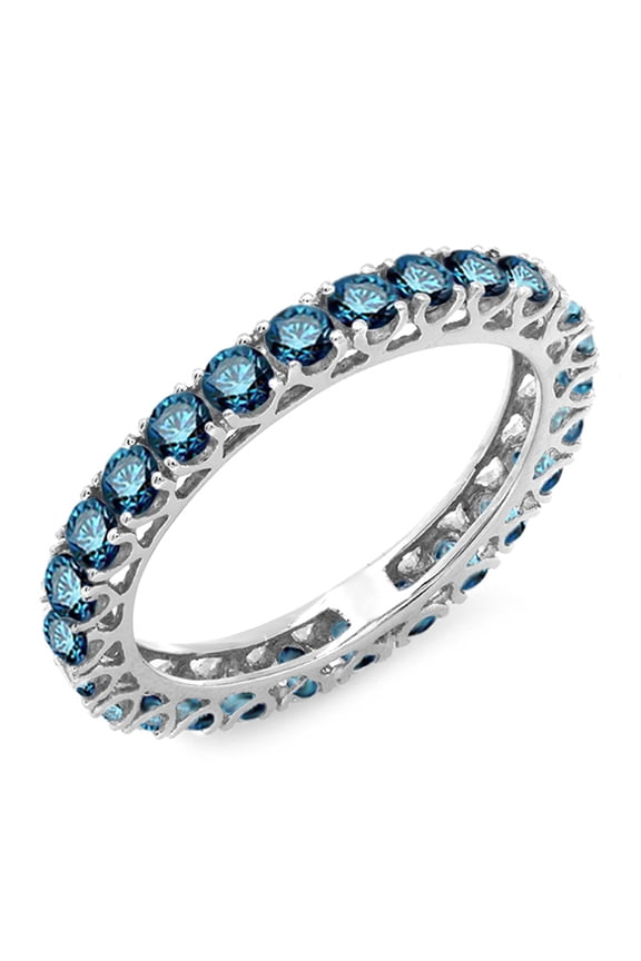 Collection 1.50 Carat (ctw) 18K Round Blue Diamond Ladies Eternity Wedding Stackable Ring Band 1 1/2 CT, White Gold
