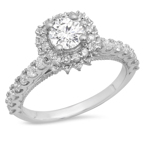 Dazzlingrock Collection 1.50 Carat (ctw) 18K Round White Diamond Halo Bridal Engagement Ring 1 1/2 CT, White Gold, Size 4