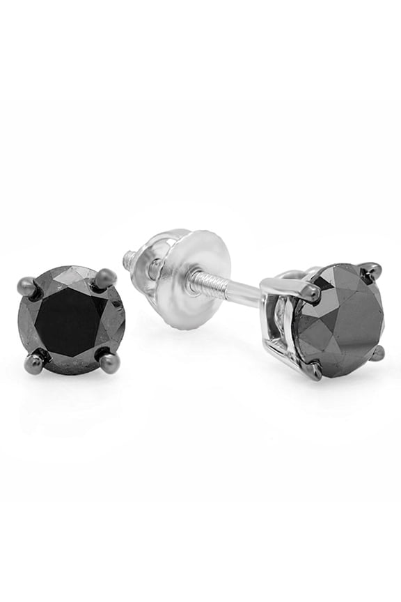 Collection 1.50 Carat (ctw) Round Cut Black Diamond Ladies Stud Earrings 1 1/2 CT, Sterling Silver