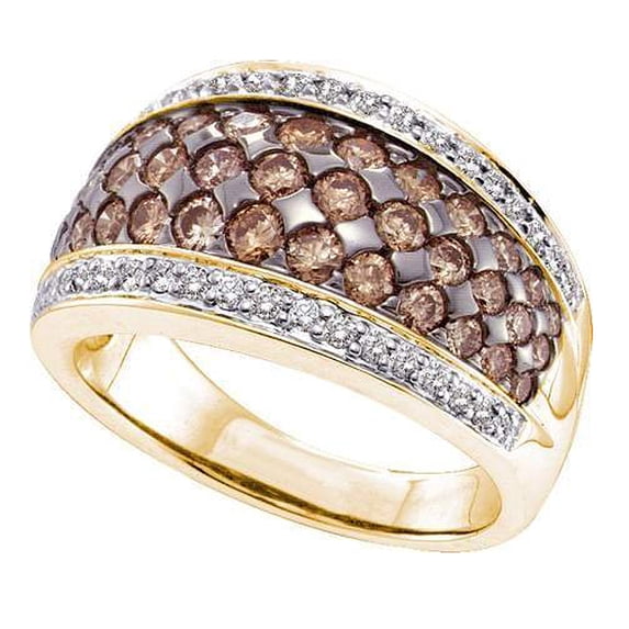 Dazzlingrock Collection 1.51 Carat (ctw) 14K Round White & Brown Cognac Diamond Ladies Fashion Wedding Band 1 1/2 CT, Yellow Gold