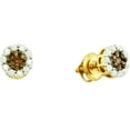 thumbnail image 1 of Dazzlingrock Collection 1.53 Carat (ctw) 14k Round White & Brown Diamond Ladies Cluster Flower Earrings, Yellow Gold, 1 of 1