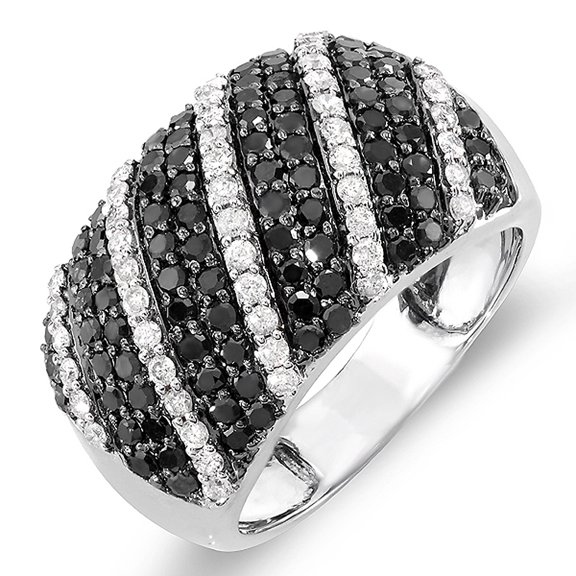 Dazzlingrock Collection 1.55 Carat (ctw) 10k Black & White Round Diamond Ladies Cocktail Right Hand Ring 1 1/2 CT, White Gold, Size 7