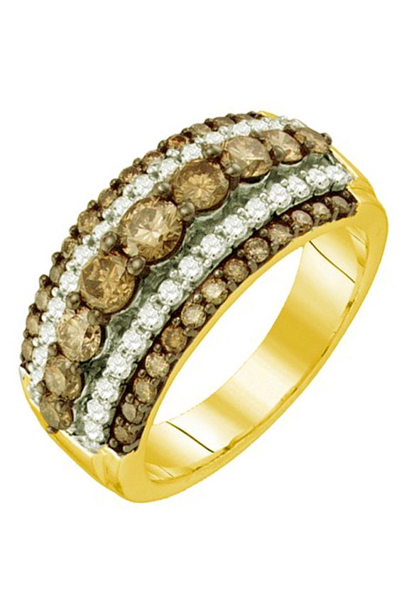 Collection 1.59 Carat (ctw) 10K Round White & Cognac Diamond Ladies Fashion Cocktail Right Hand Band, Yellow Gold