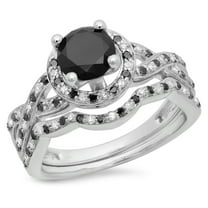 Dazzlingrock Collection 1.60 Carat (ctw) 14K Black And White Diamond Halo Style Bridal Engagement Ring Set, White Gold, Size 9
