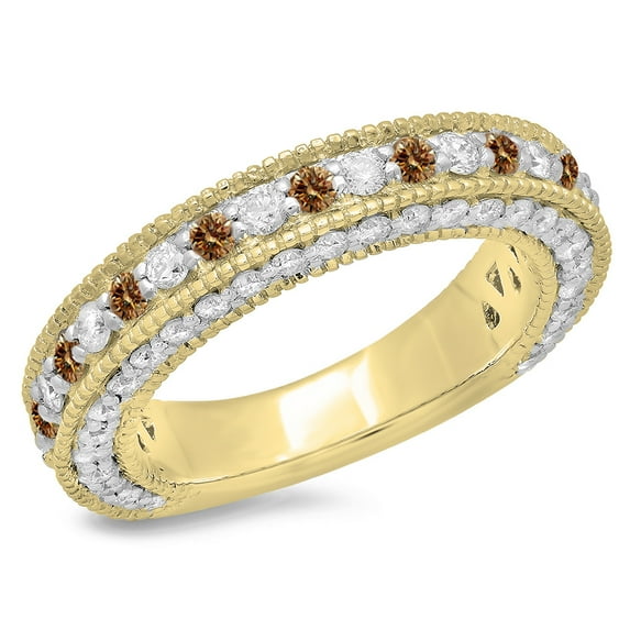 Dazzlingrock Collection 1.60 Carat (ctw) 14K Champagne & White Diamond Millgrain Wedding Stackable Band, Yellow Gold, Size 6.5