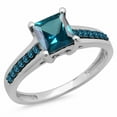 thumbnail image 1 of Dazzlingrock Collection 1.60 Carat (ctw) 14K Princess & Round London Blue Topaz Bridal Engagement Ring, White Gold, Size 5.5, 1 of 1
