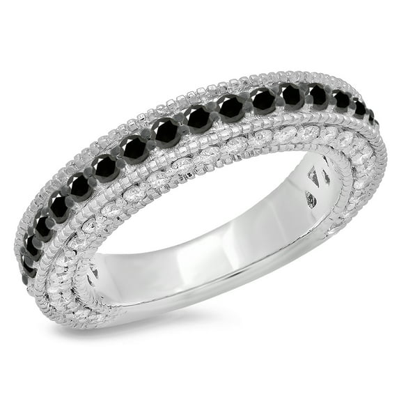 Dazzlingrock Collection 1.60 Carat (ctw) 14K Round Black & White Diamond Millgrain Wedding Stackable Band, White Gold, Size 5.5