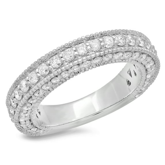 Dazzlingrock Collection 1.60 Carat (ctw) 14K Round Diamond Millgrain Anniversary Wedding Stackable Band, White Gold, Size 6