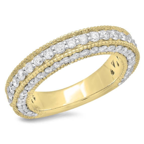 Dazzlingrock Collection 1.60 Carat (ctw) 14K Round Diamond Millgrain Anniversary Wedding Stackable Band, Yellow Gold, Size 5